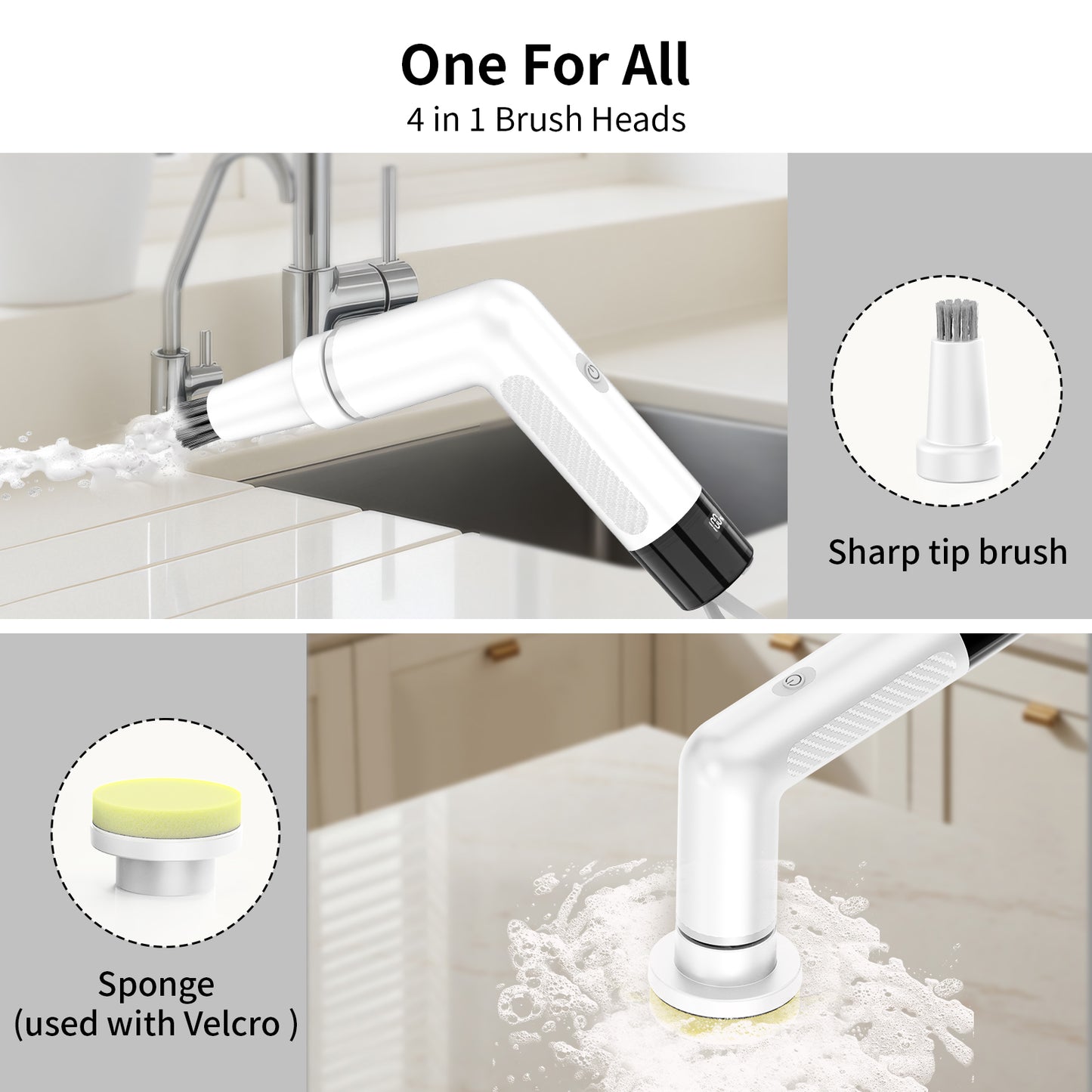 Electric Cleaning Brush with Smart Soap Dispensing System & 6 Cleaning Heads